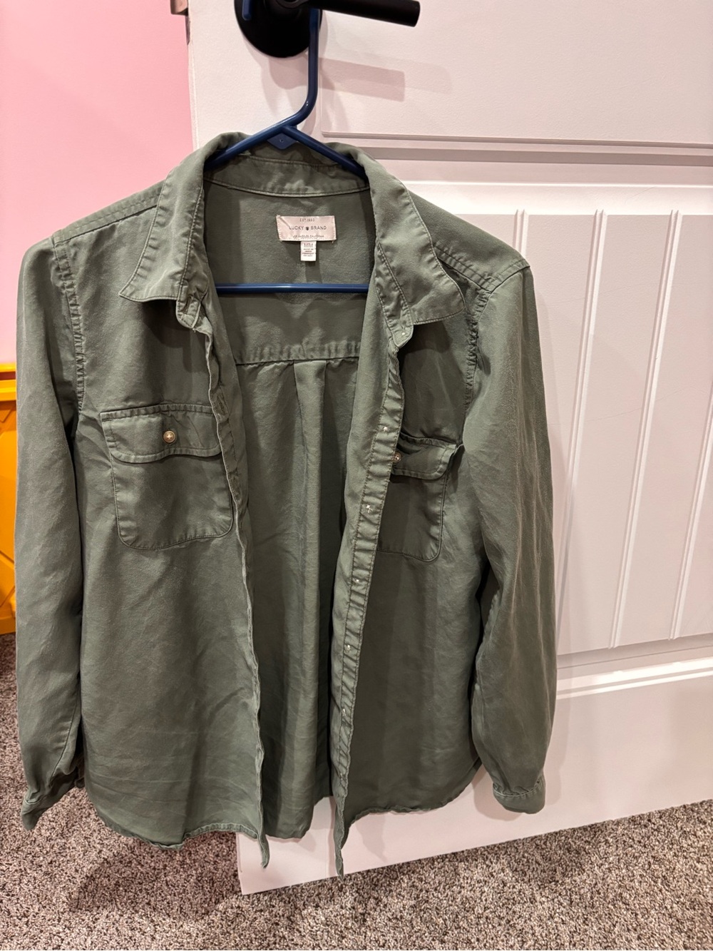 Lucky Brand Cozy Olive Green Button-Front Shirt Jacket